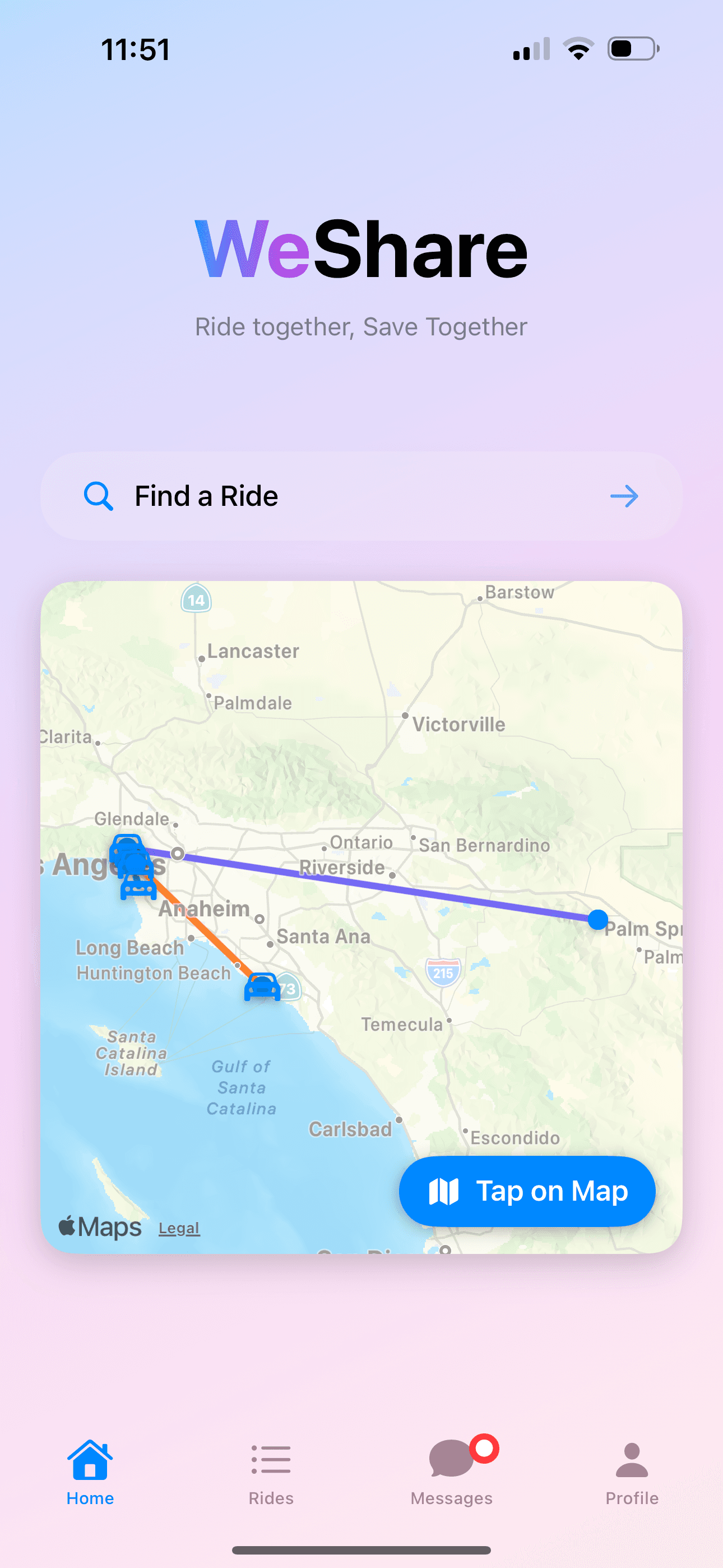 WeShare app home screen