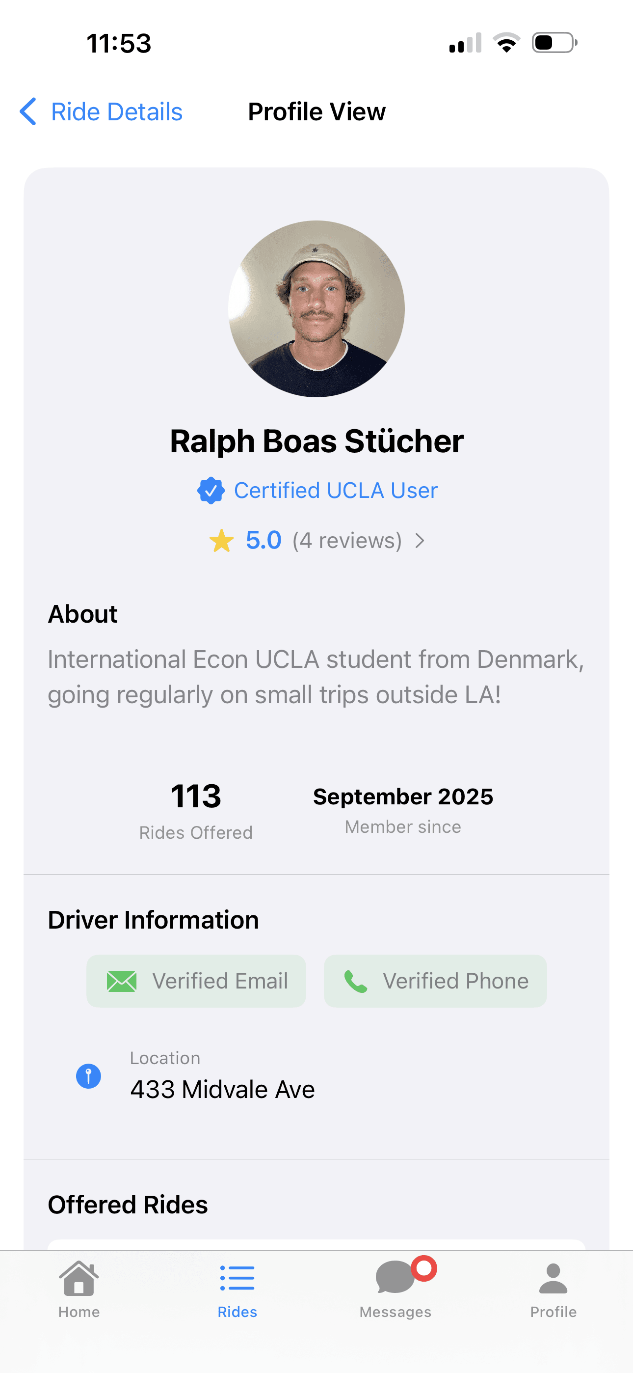 WeShare profile screen